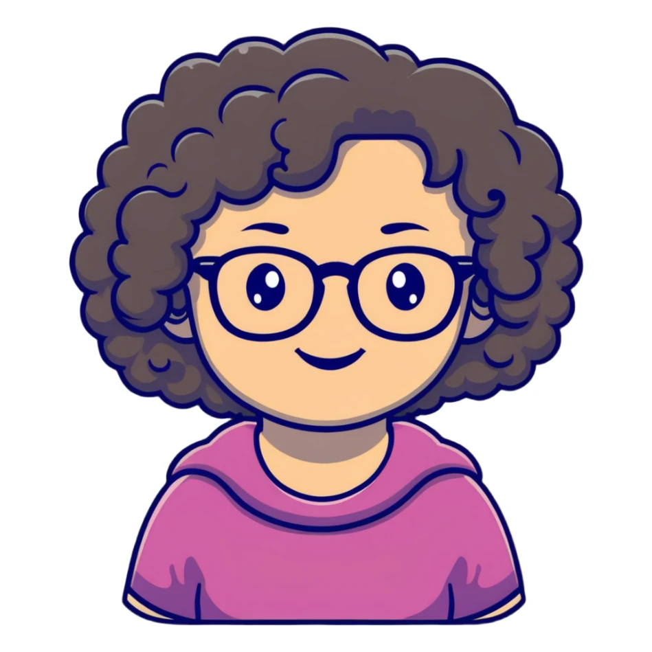 smiling curly-haired girl with glasses sticker