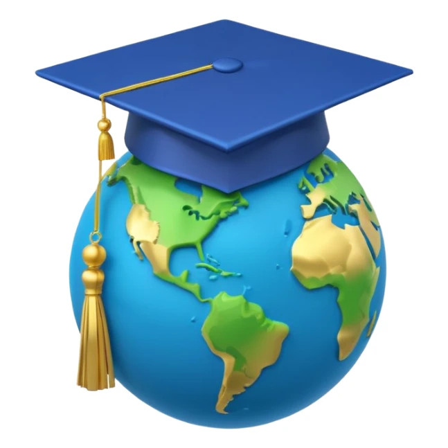 Planet Earth in a graduation cap, minimalism, 3D, material design sticker
