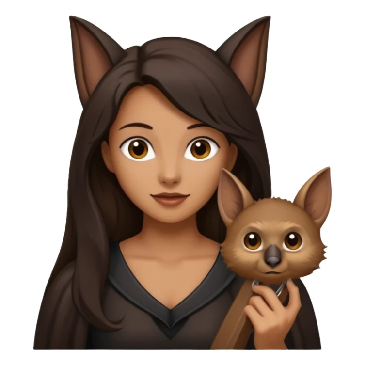 woman with long dark hair holding a horsehoe bat sticker