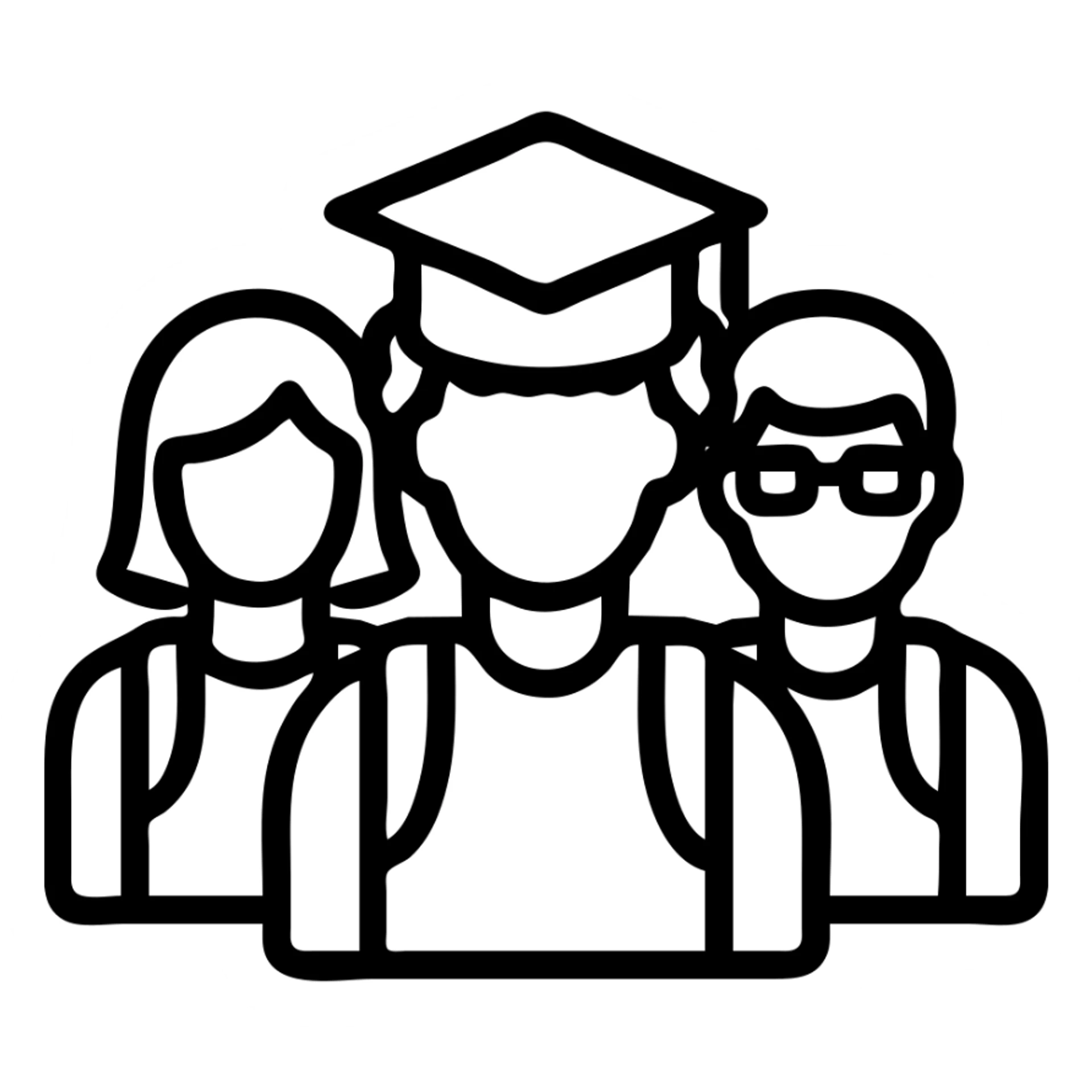 group of diverse students, professional style, thin black outlining, green gold and white color scheme, bold and clear, suitable for digital use sticker