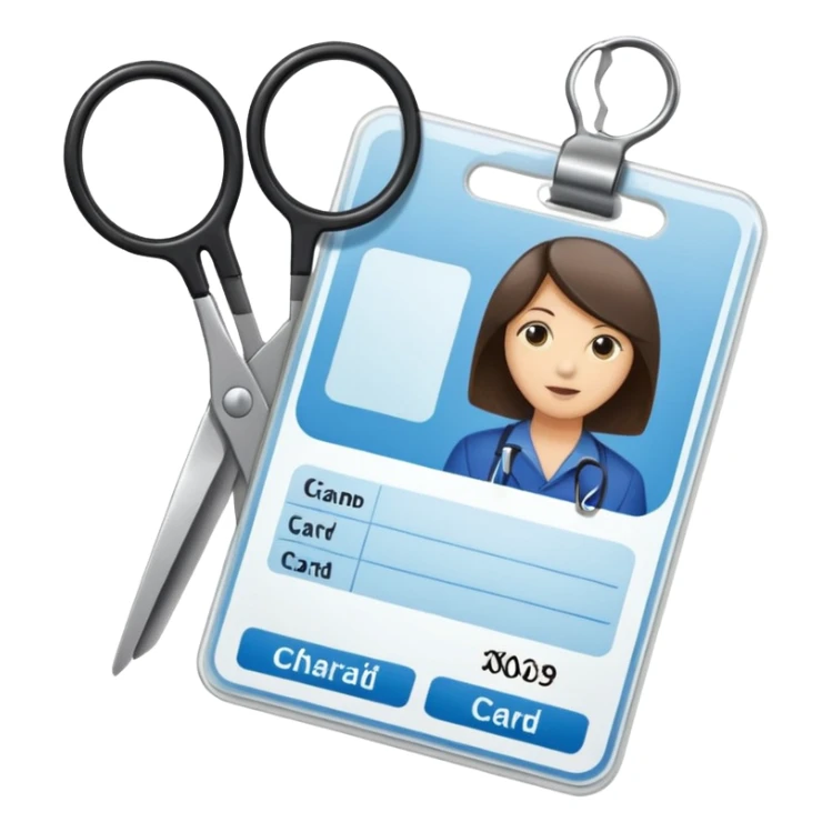 Scissors cutting an ID card in 2 parts.hyper realistic sticker