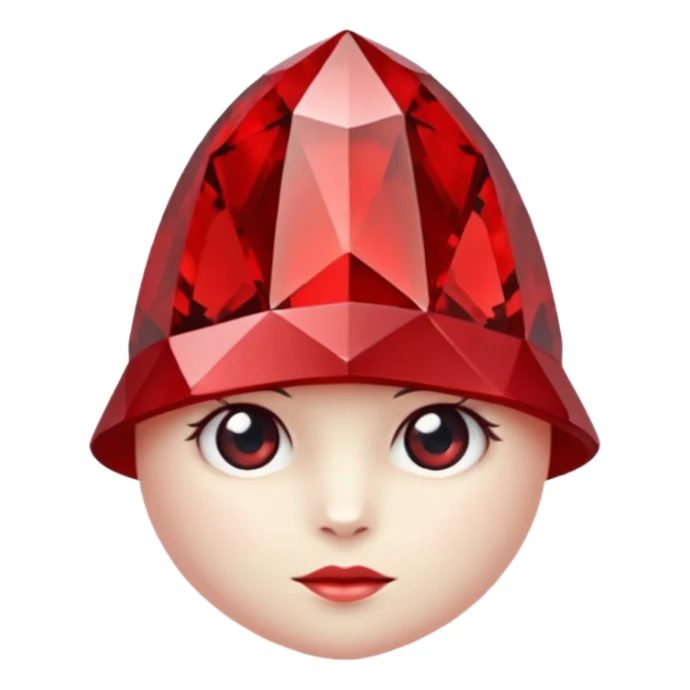 A single red crystal gemstone character wearing hat,  irregular with faceted very sharp sides,, , high detail, sticker
