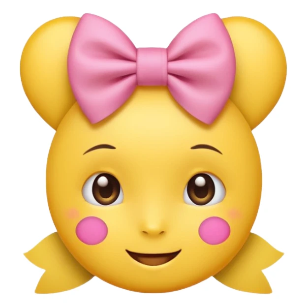 Yellow Emoji with pink bow, cute face with blush, no hair  sticker