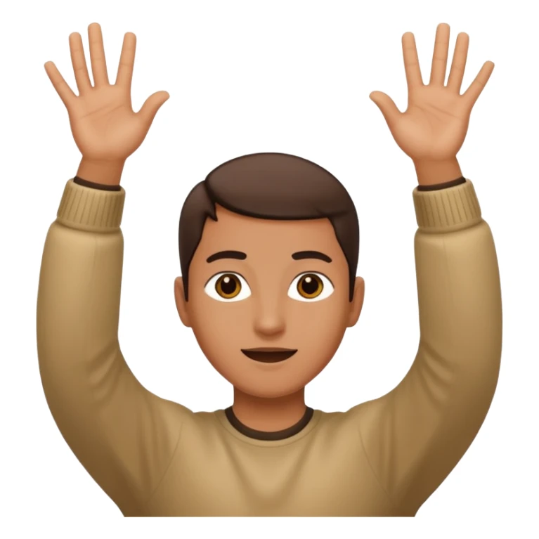 A person with their hands up and 6-7 above their head sticker