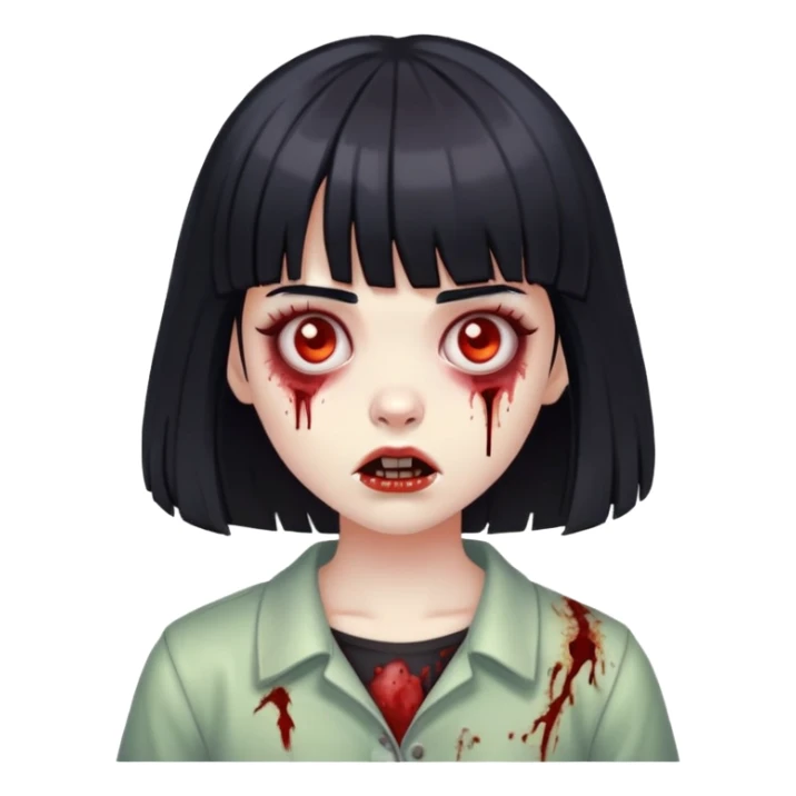 a black haired zombie girl with bangs sticker