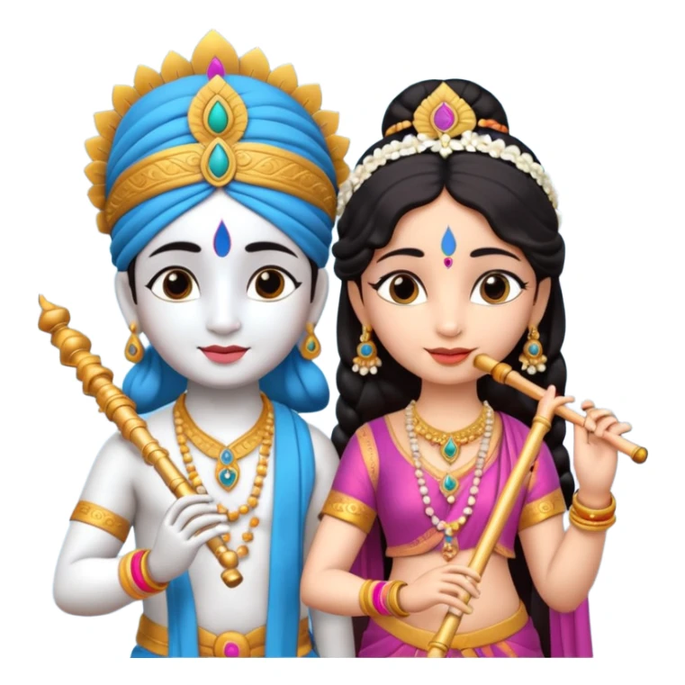 3d Krishna and Radha cute standing together with fuet sticker