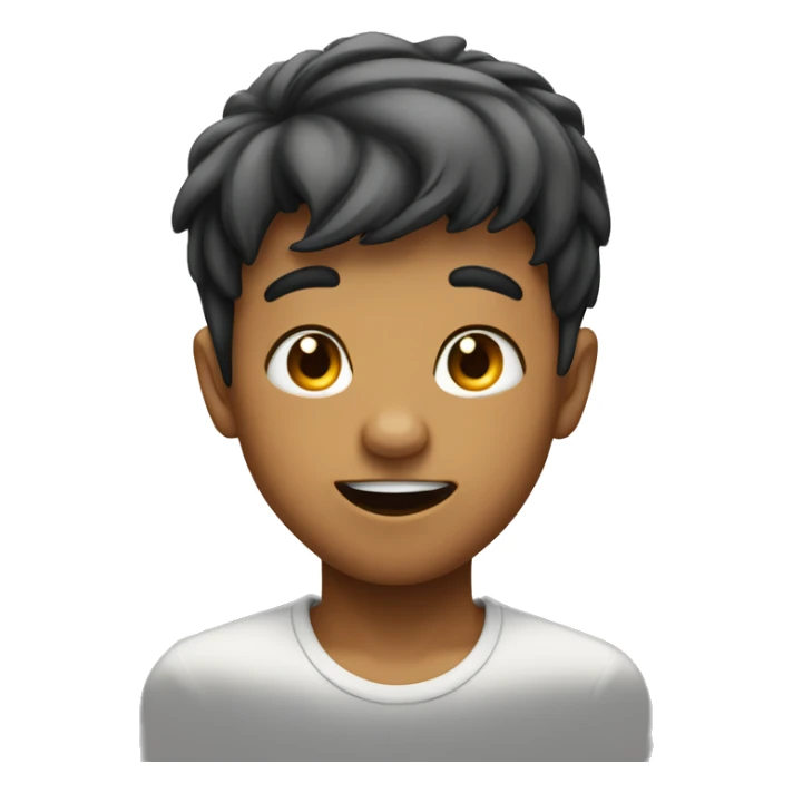 a boy with his tongue out looking above sticker