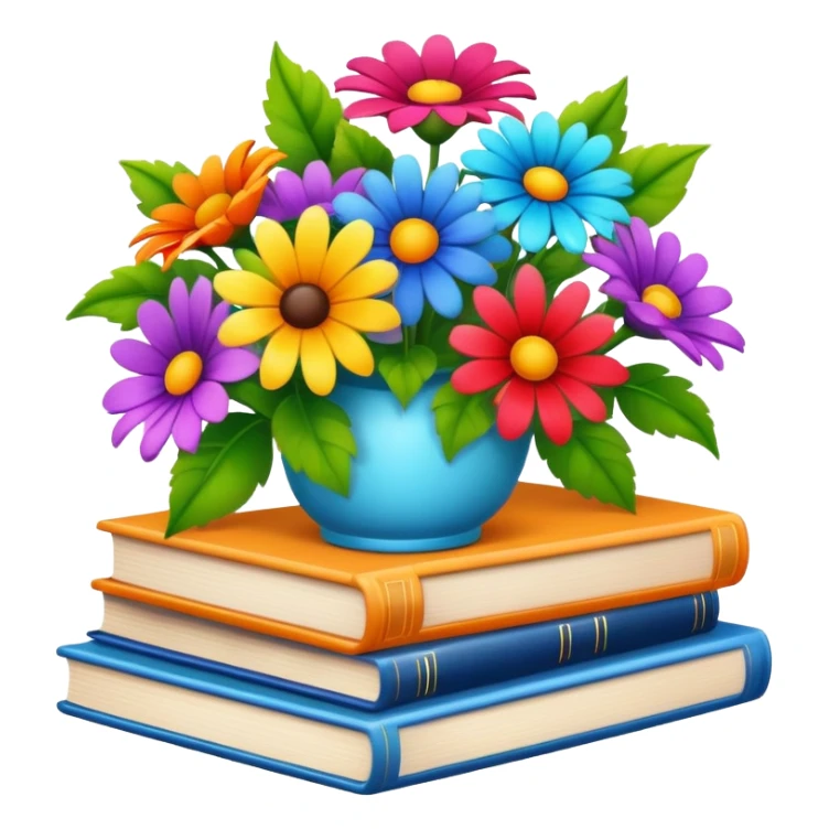 Books with a bouquet of flowers sticker