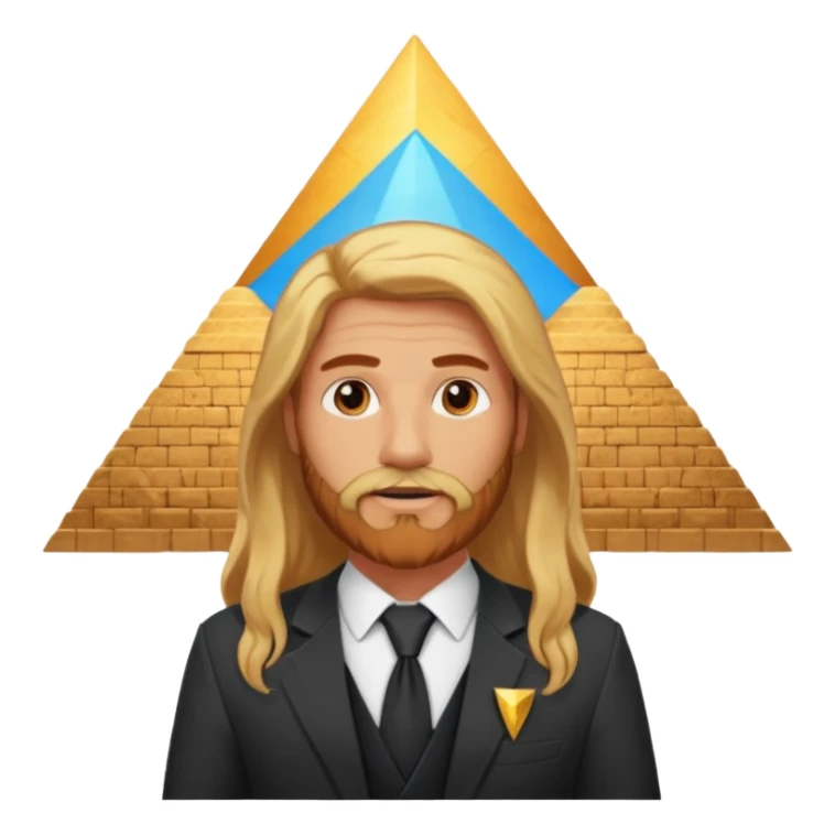 fat male blond reddish long hair agent with three-day-beard in egypt with pyramid. sticker