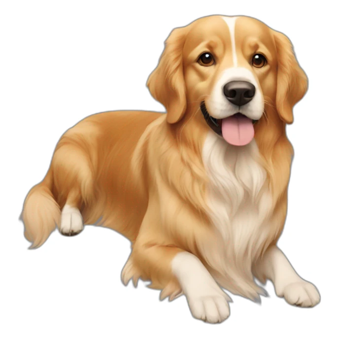 Golden retriever dog having tee with King Charles sticker
