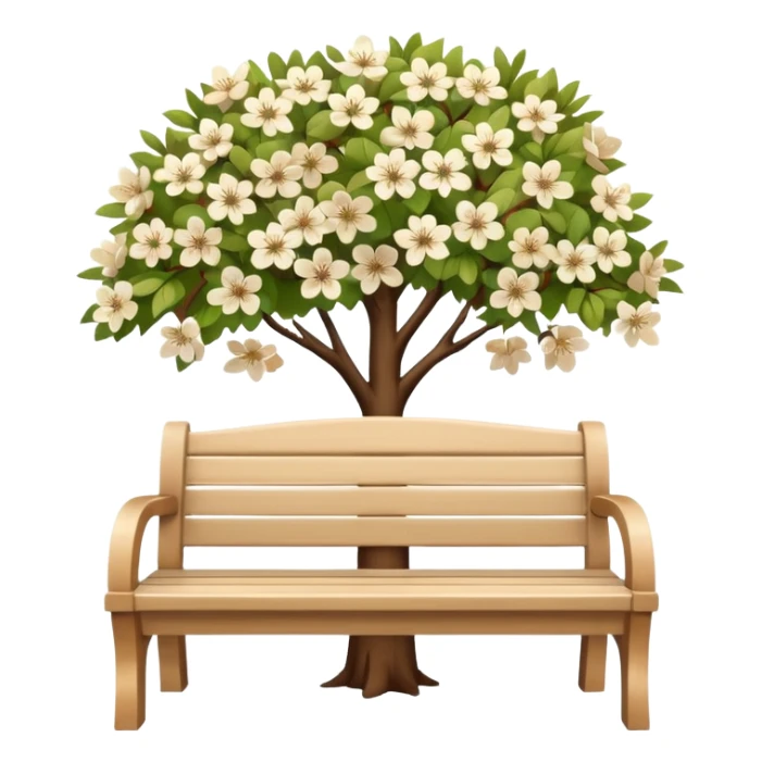 beautiful beige bench and beautiful white blooming tree sticker