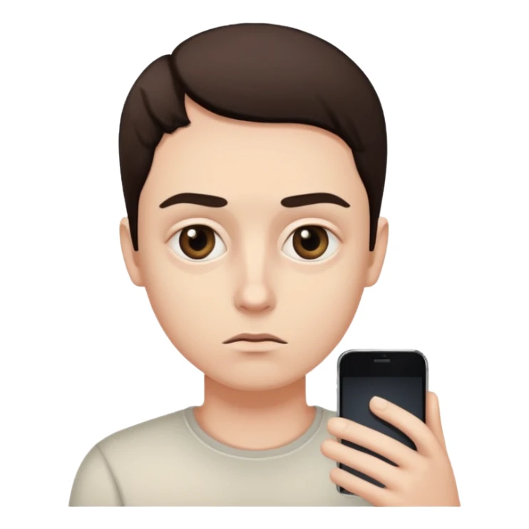 exhausted person with extremely dark circles under eyes, staring intently at smartphone sticker