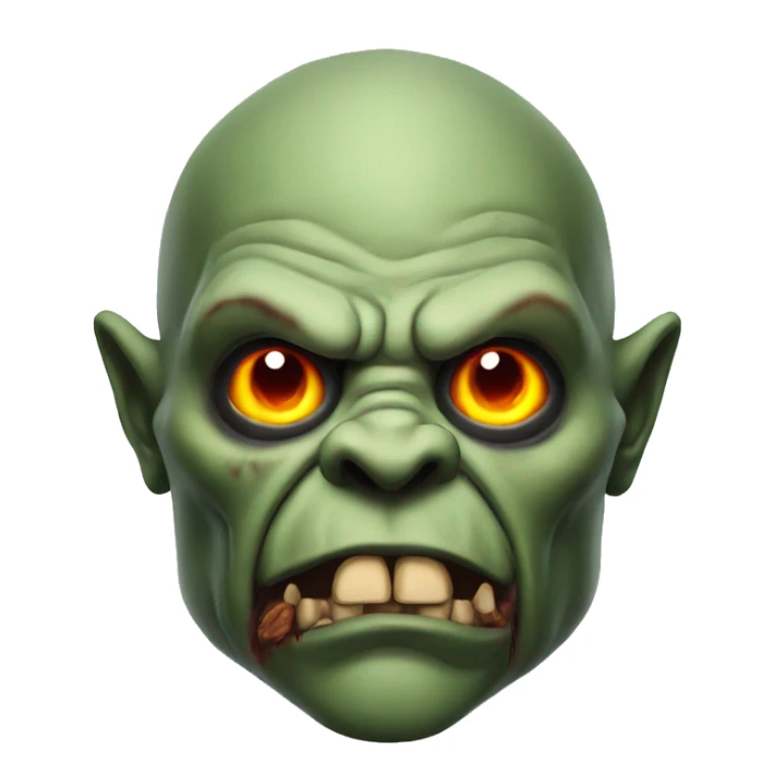 An orc with burning eyes and a skull sticker