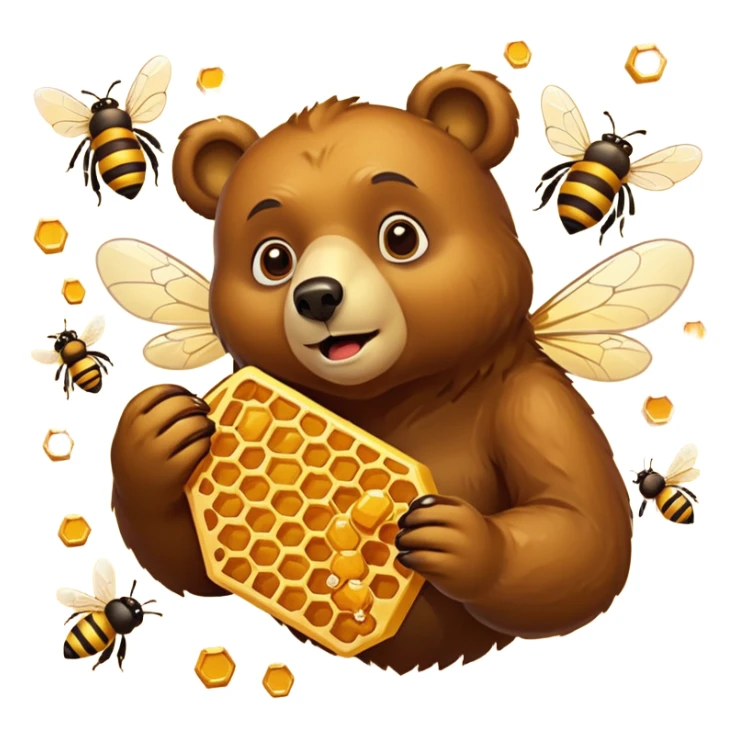 bear eating honeycomb with bees flying around sticker
