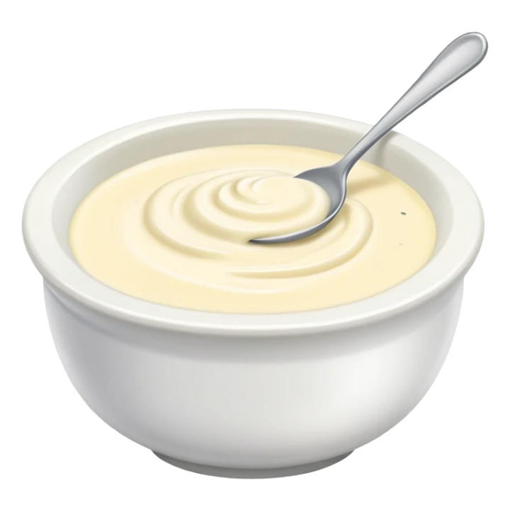 bowl of creamy garlic aioli sauce with a spoon sticker