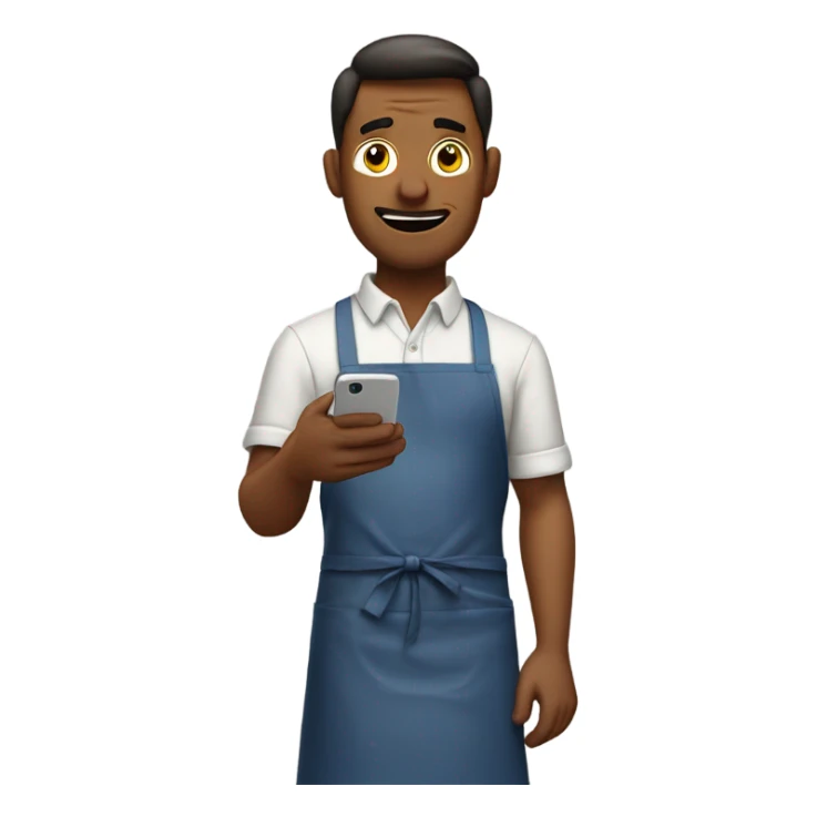 guy wearing an apron who is frustrated scrolling through phone sticker