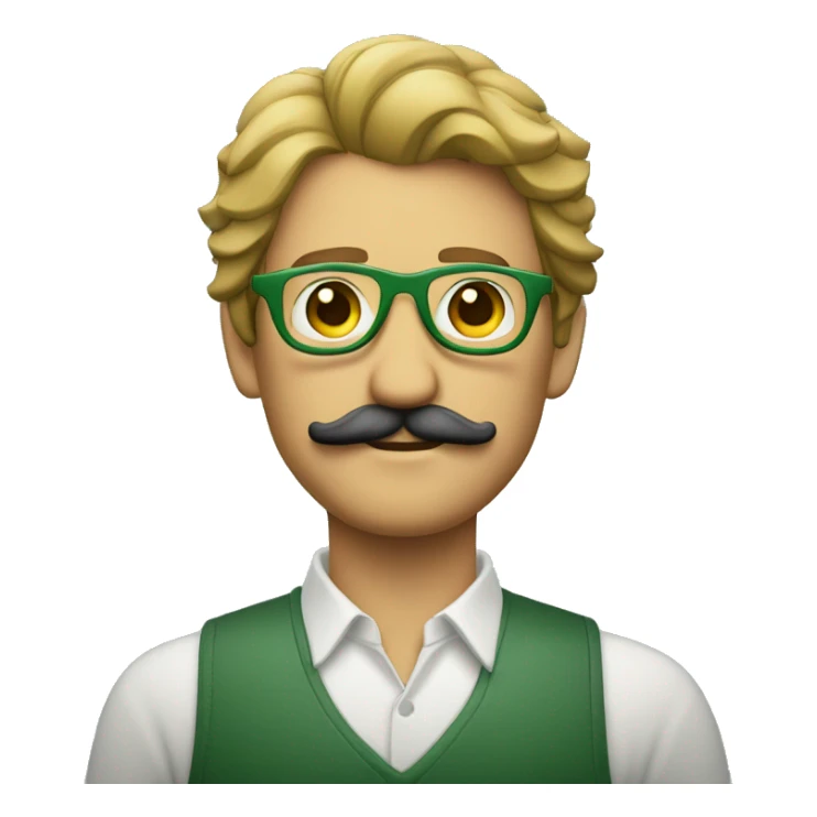 Hombre con bigote, con el pelo verde y unos lentes sticker