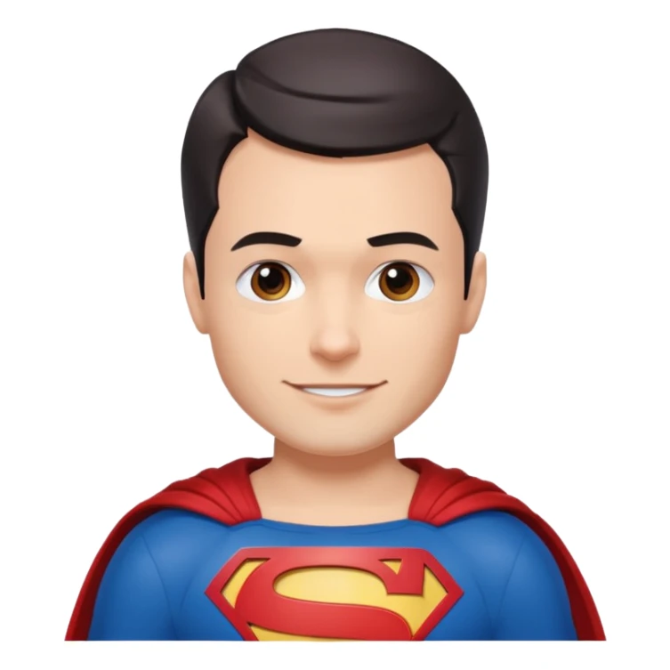 David Corenswet as Superman, blue and red suit, red cape, confident smile, short dark hair, strong jawline, apple emoji style sticker