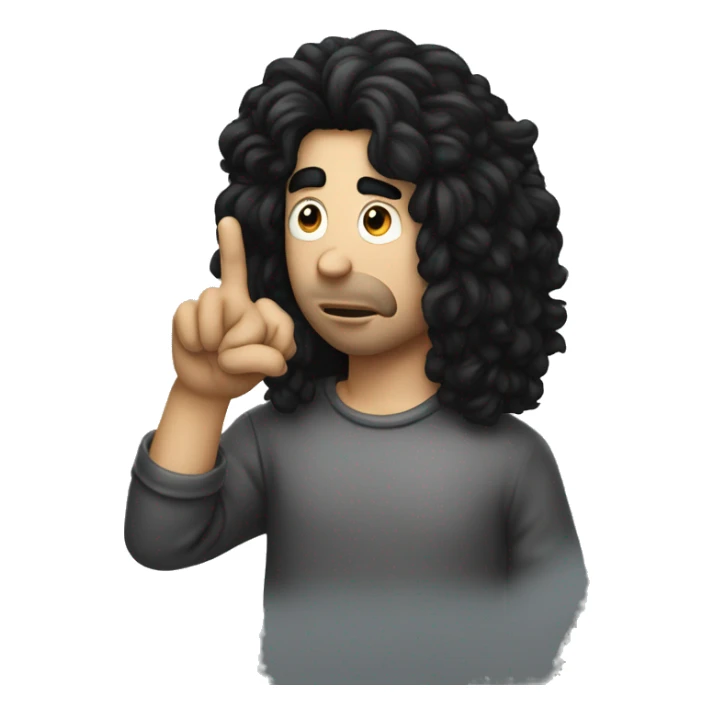 A white guy with big black hair doing the silence sign sticker