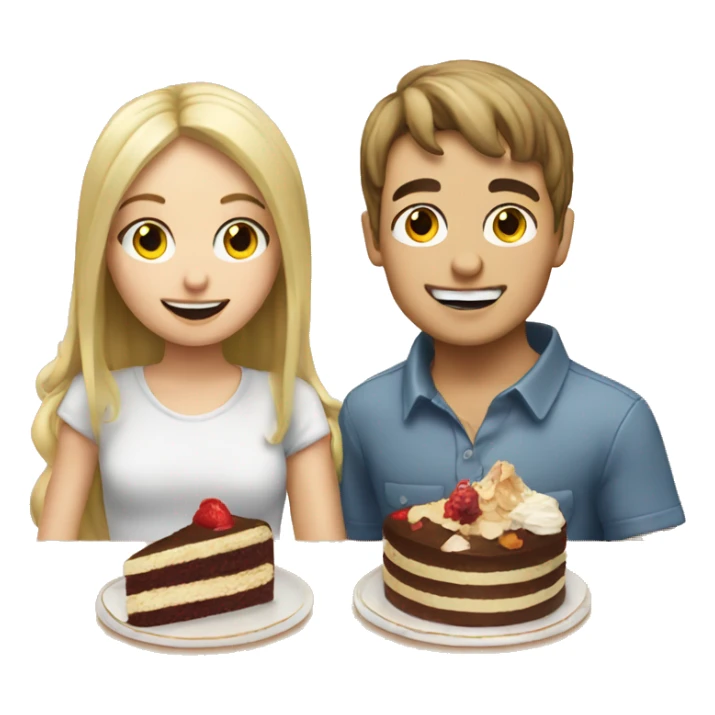 Blonde girl and brunette boy eating cake  sticker