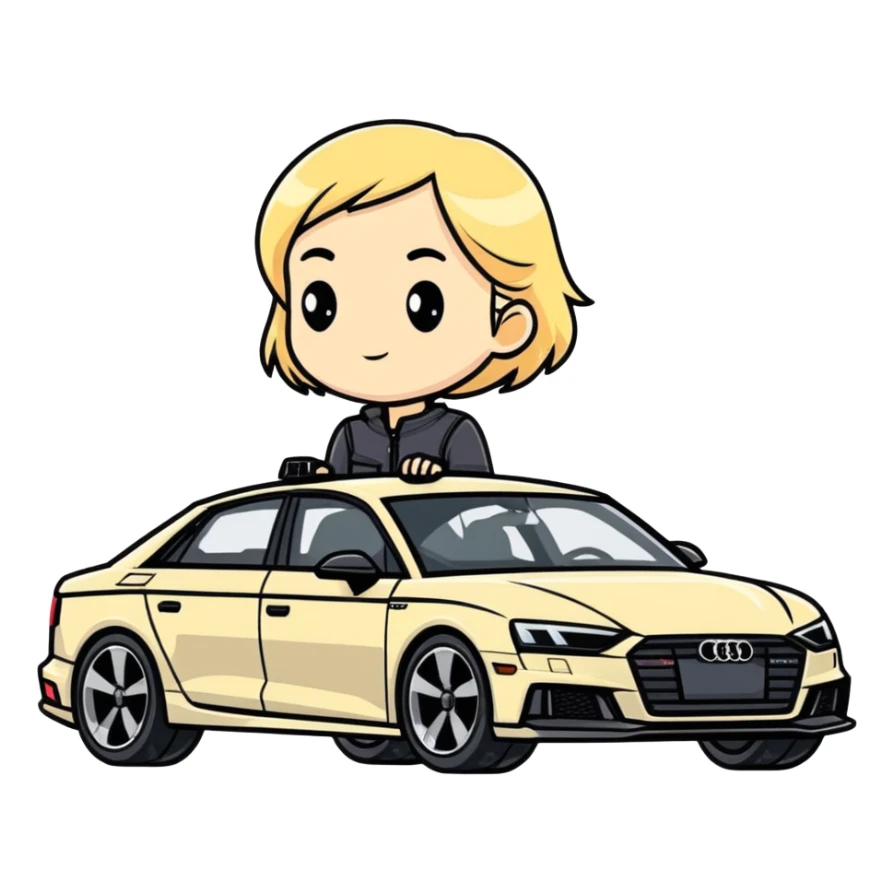 Blonde girl with audi sticker