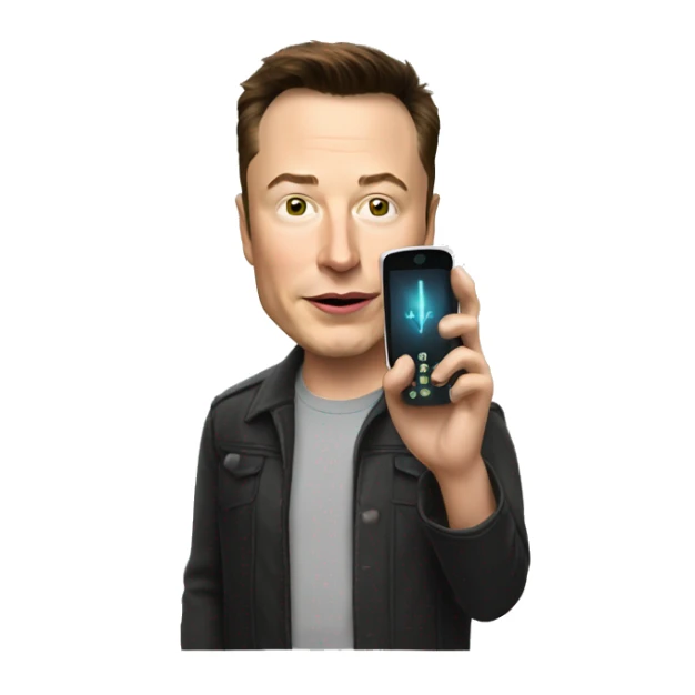 Elon Musk holsing a phone showing the screen sticker