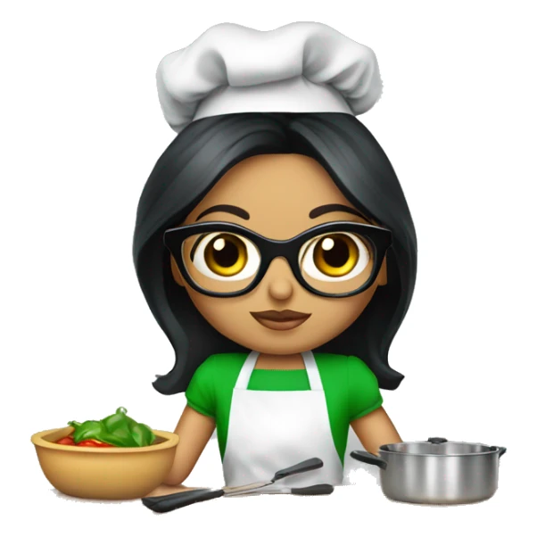 Mexican doll  big eyes green apron  with glasses cooking  sticker