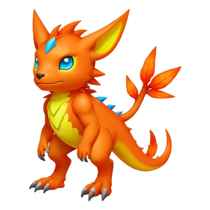  lush warm-colored neon-colored Digimon-Fionbri-creature (full body) sticker