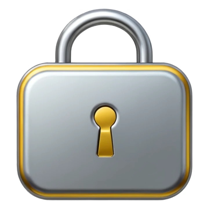 Chrome silver lock emoji, iOS emoji style, smooth metallic surface, rounded edges, reflective highlights, minimalistic sticker