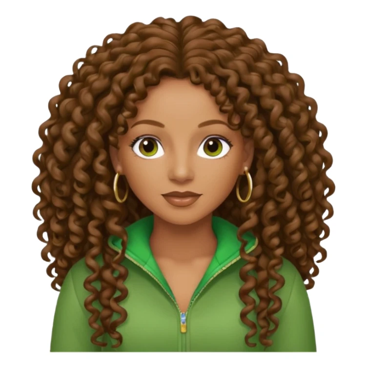 Mel B with brown long curly hair, green outfit sticker