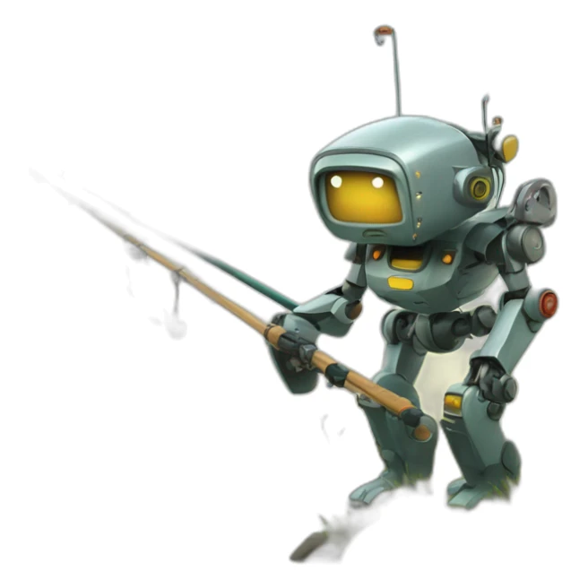 robot with fishing road sticker