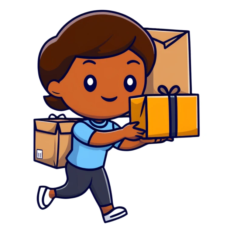 mujer de piel morena entregando un paquete sticker