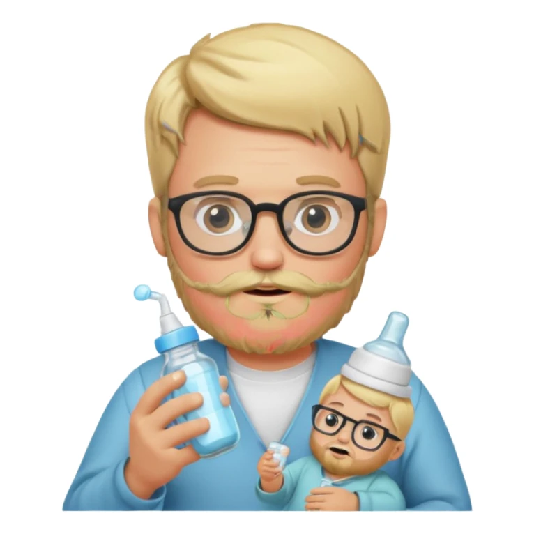 blonde bearded man with glasses with baby bottle sticker