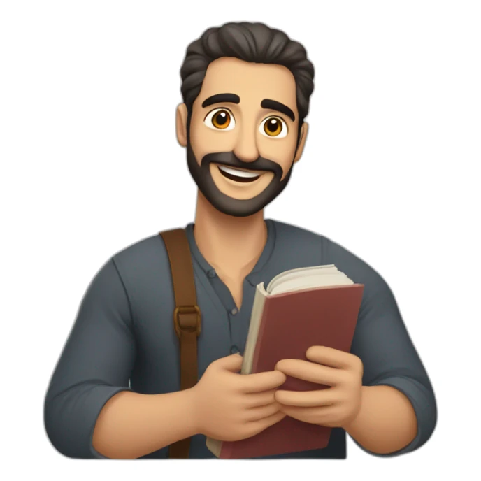 Armenian men reading interesting book and looking at camera and smiling  sticker