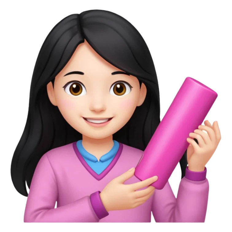 long black haired girl kid playing pink colored formula 1 toy sticker