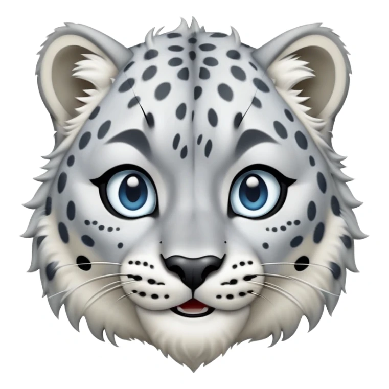 Cinematic-Comical-Snow-Leopard-Portrait-Emoji – Head tilted dramatically with an exaggeratedly amused expression, featuring a thick, spotted white-and-grey coat with a dense ruff around the neck, wide, piercing icy blue eyes filled with playful disbelief zoomed out showing the shoulders sticker