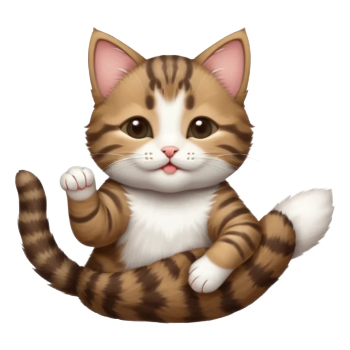 dark brown tabby and white kitten in funny positions upside down with eyes closed sticker