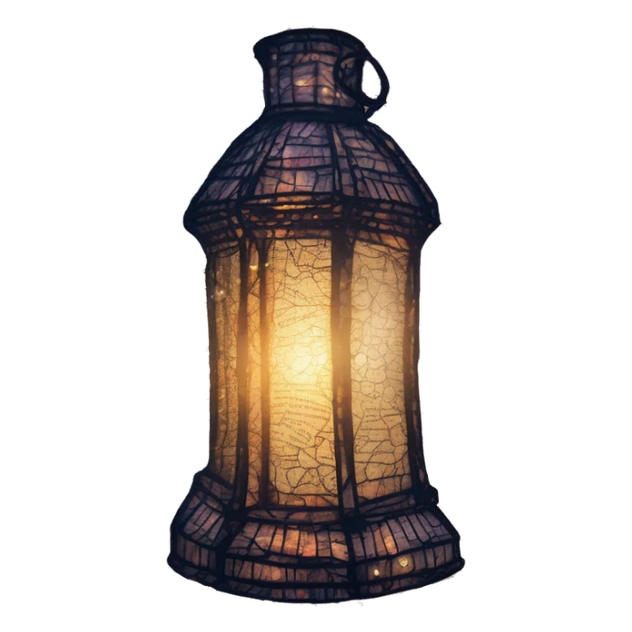 Glowing lantern Shakespeare made of newspaper and bokeh fairy lights, stained glass, fairy lights, bokeh, annotated sketch, handwritten letters, collage of intricate patterns, lantern, bokeh sticker