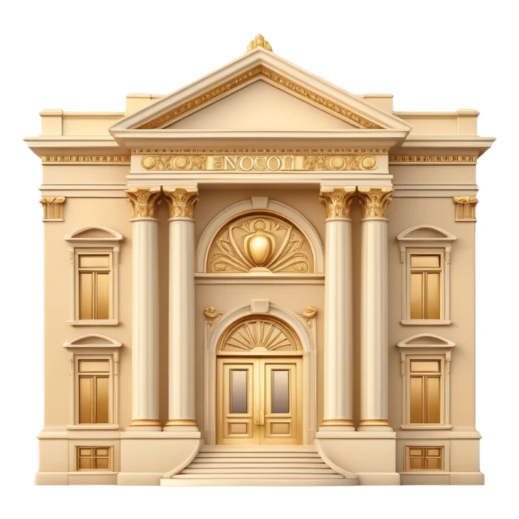 3D render of a luxury neoclassical building facade in warm beige and gold tones, premium real estate emoji style, elegant lighting, clean background, premium style sticker
