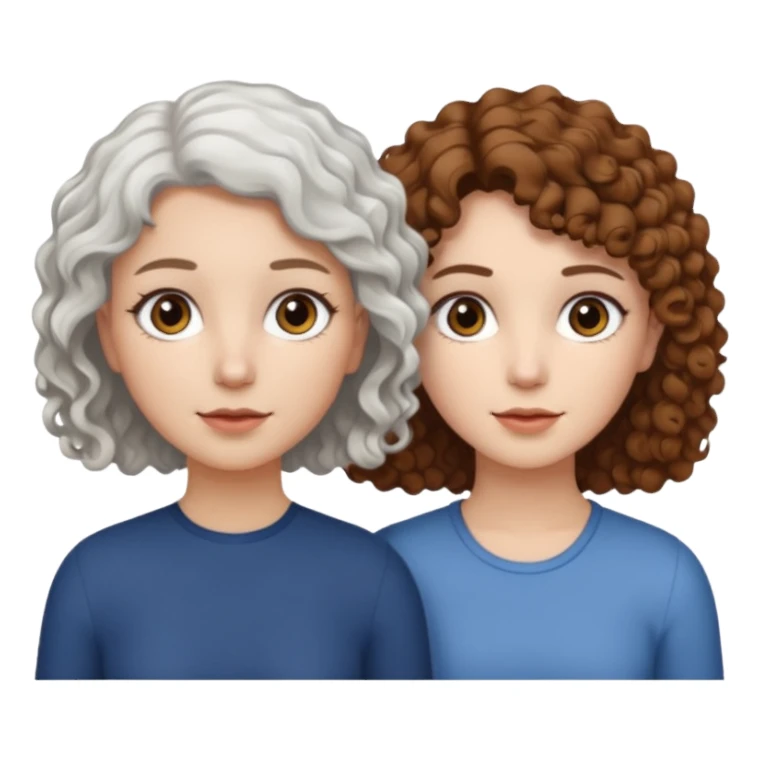 Crie um emoji meu e da minha mãe eu tenho cabelos cacheados e ela tem o cabelo liso curto e branco, nos duas somos cores branca sticker