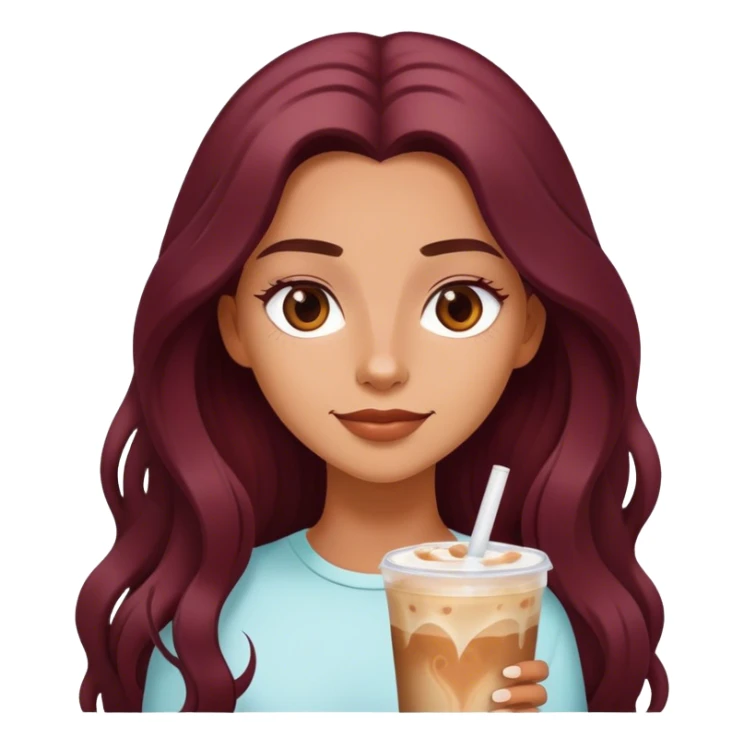 Burgundy long haired tanned girl with iced latte sticker