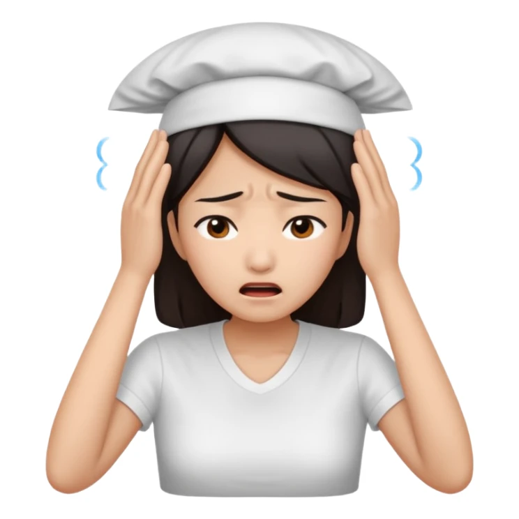 Asian woman agonizing over her head with her hands sticker
