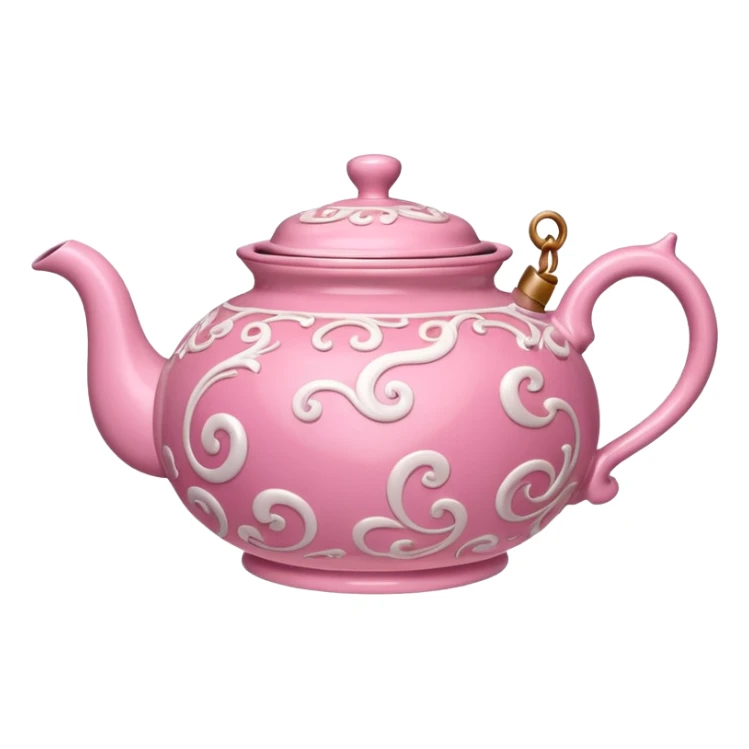 Pink steaming and boiling  tea pot with smoke sticker