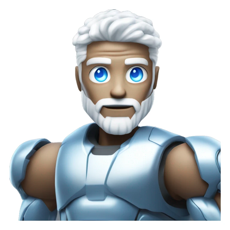 Bionic robot man with amazing white hair and beard and blue eyes flexing muscly arms  sticker
