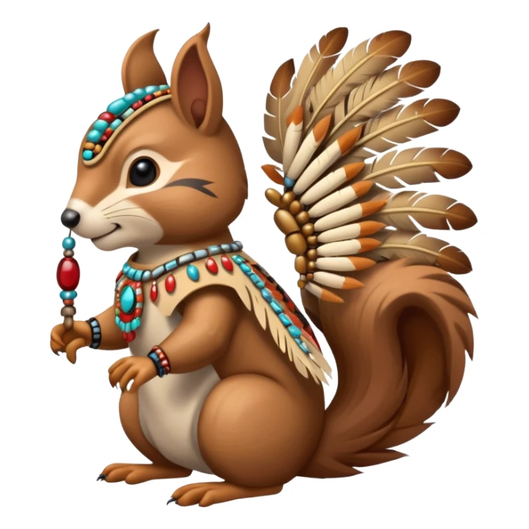 Full Robotic squirrel wearing native American regalia with feathers and beads sticker
