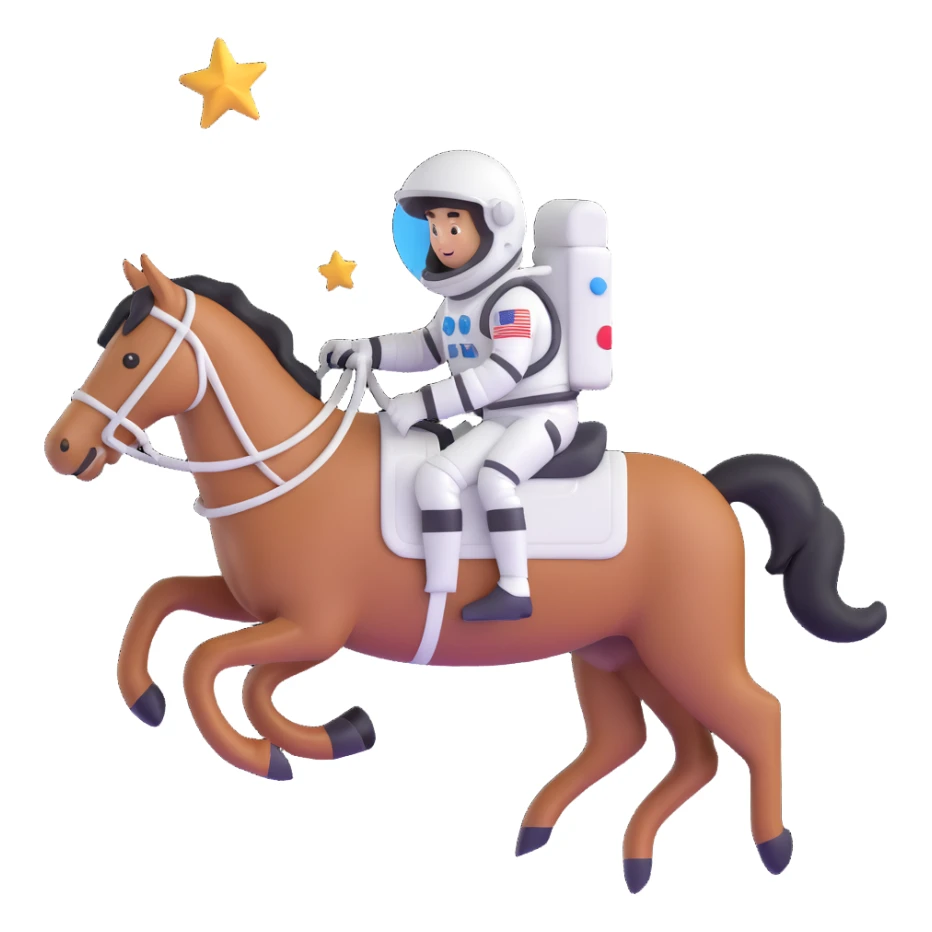 astronaut on horseback with stars in background sticker