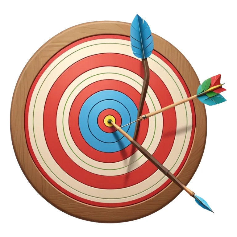 A bow and arrow aimed at a target, with the arrow perfectly positioned for release. The background features a target with concentric rings, emphasizing precision, skill, and focus in archery. The scene radiates concentration and the grace of the sport. sticker