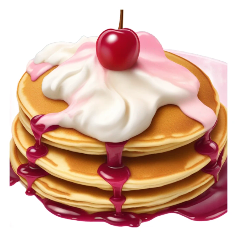 two pancakes, pink syrup, cherry whipped cream on top sticker