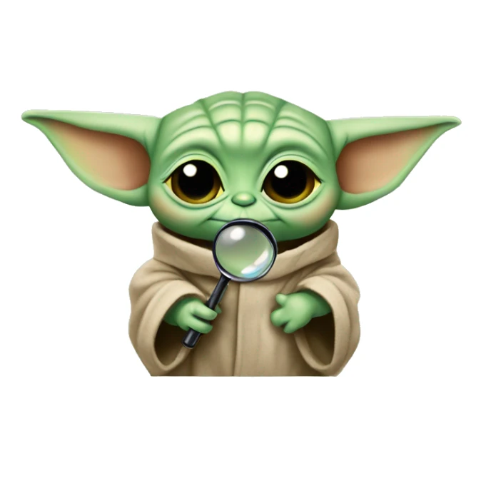 Baby Yoda looks through a magnifying glass sticker
