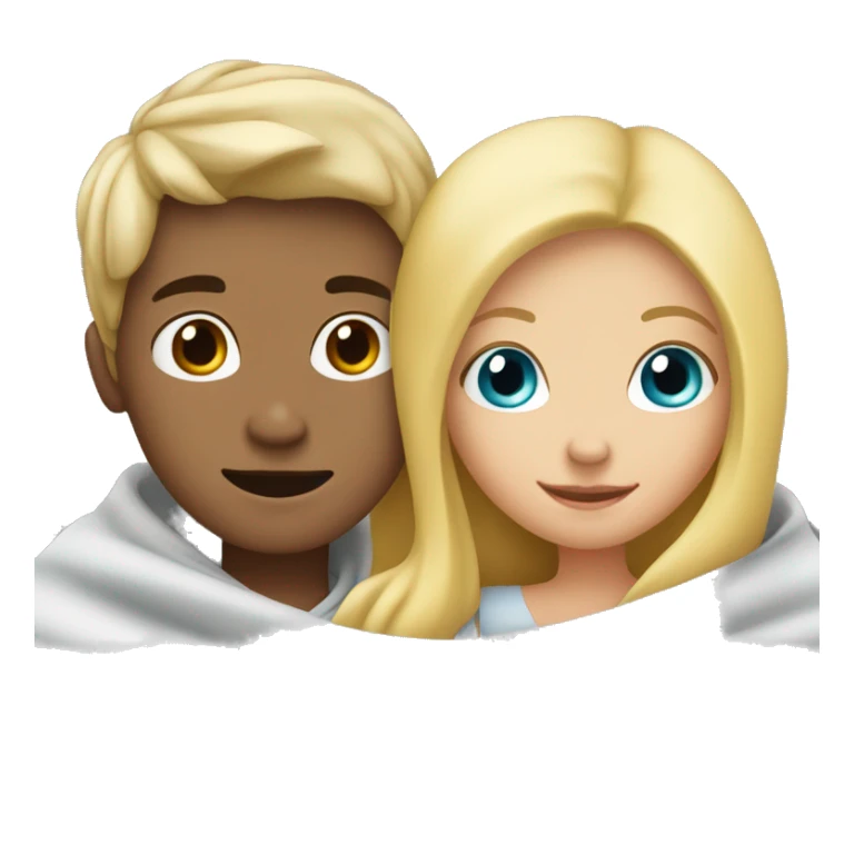 Blonde Girl and blonde boy hugging cuddled under a Blanket sticker